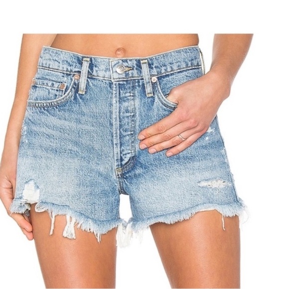 AGOLDE Parker Vtg. Cut Off Denim Shorts Button Fly Distressed Light Wash Size 31